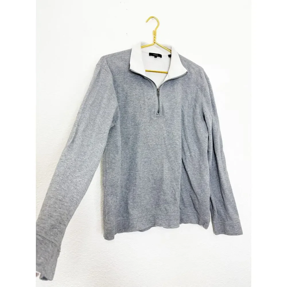 Vince Men's French Rib-Knit Quarter-Zip Heather Grey Sail Sweater Size Large